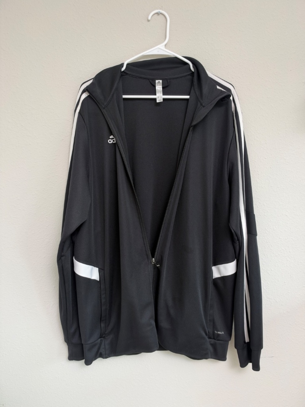 Adidas Men's XL Black White 3 Stripe Climalite Full Zip Track Jacket - Picture 8 of 8